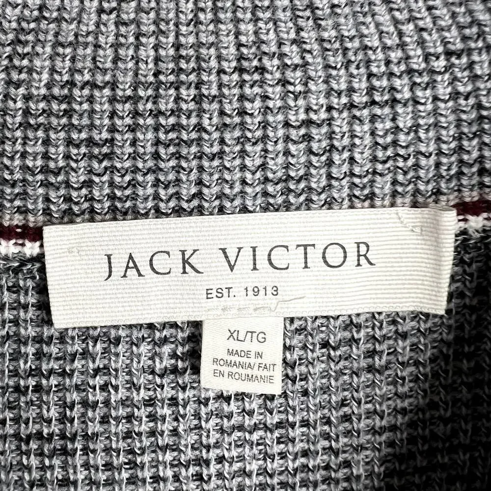 Jack Victor 100% Cotton Gray Knit Quarter Zip Pullover Sweater Long Sleeve XL